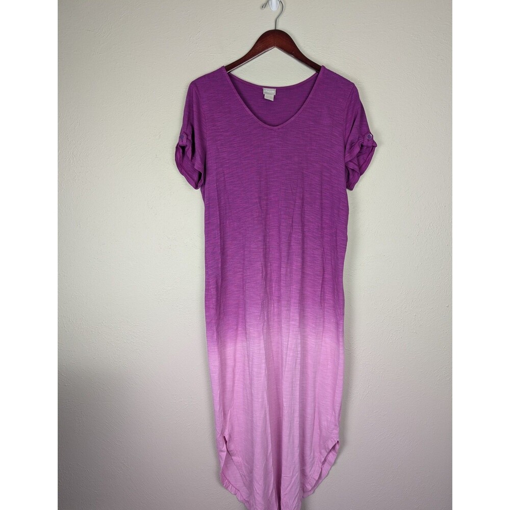 Chico's Purple & Pink Cotton Tie Dye Ombre Lightweight Longline Maxi Dress